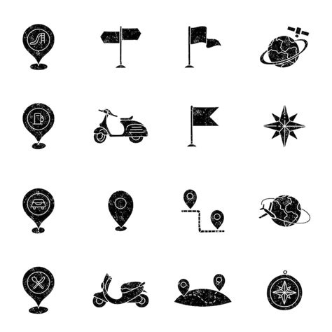 Premium Vector Black Grunge Textured Hand Drawn Transportation Icon Set