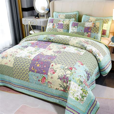 Chausub Patchwork Cotton Quilt Set Pcs Bedspread On Bed Oversize Bed