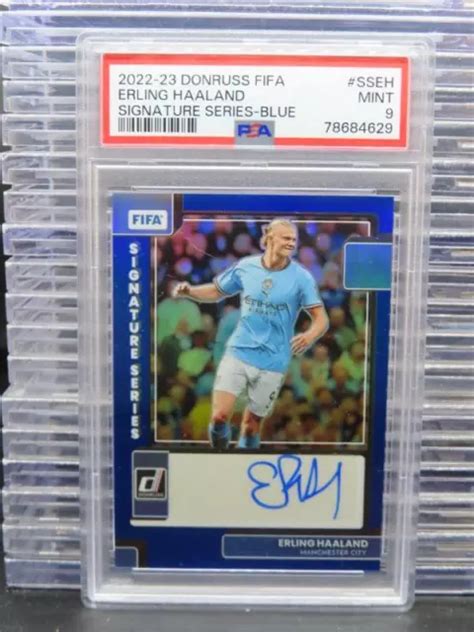 2022 23 Donruss Fifa Erling Haaland Signature Series Bleu Prizm Auto