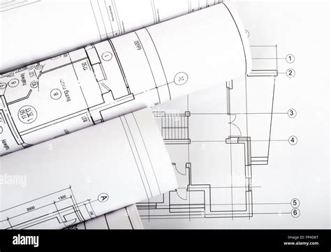 Plan De Arquitectura Y Rollos De Planos Closeup Concepto De Construcción Fotografía De Stock