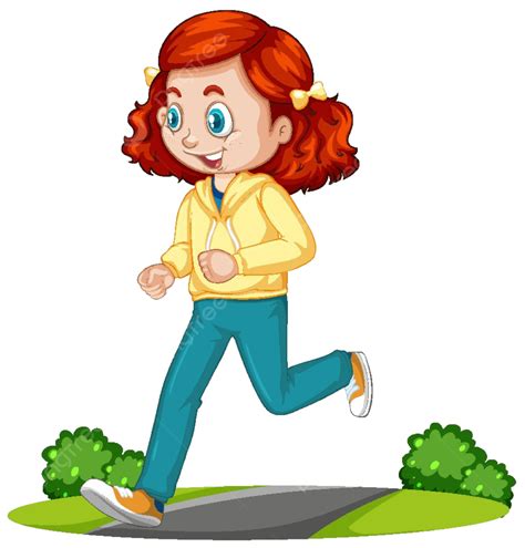 Girl Doing Running Exercise Cartoon Character Isolated Kids Movement Park Vector, Kids, Movement ...