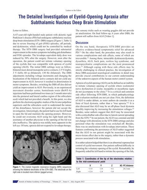 Pdf The Detailed İnvestigation Of Eyelid Opening Apraxia After Subthalamic Nucleus Deep Brain