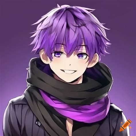 Anime Boy With Purple Hair And Red Eyes