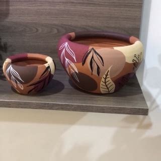 Conjunto 2 vasos decorados de cerâmica pintados à mão Shopee Brasil