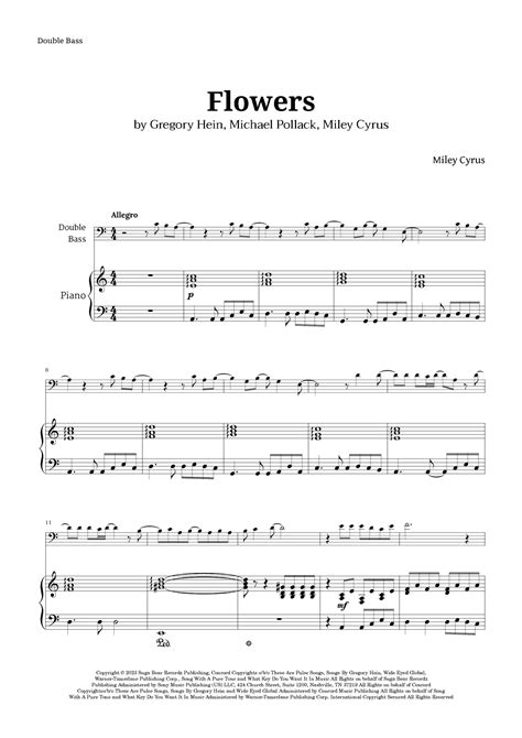 Flowers Arr Langanho By Miley Cyrus Sheet Music For String Bass And Piano At Sheet Music Direct