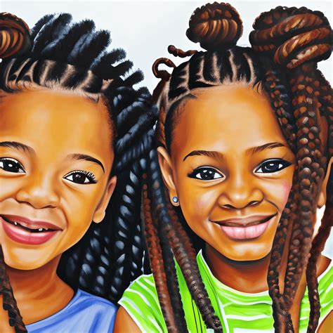 Modern African Painting With Curly Brown Hair And Black Braids · Creative Fabrica