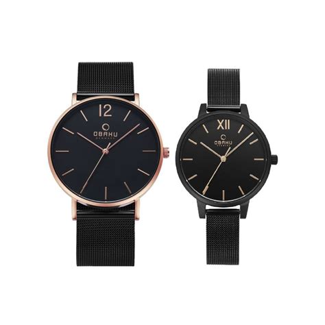 Obaku Liv Charcoal P Lgbbmb Analog Black Dial Pair Watch Buy Obaku