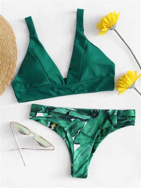 Caged Back Top With Tropical Print Bikini Set Bikinis Conjunto De