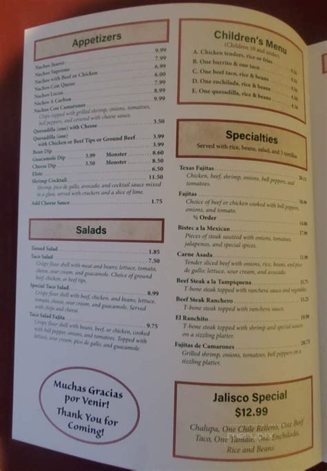 Menu Of Los Cazadores In Rolla Mo 65401