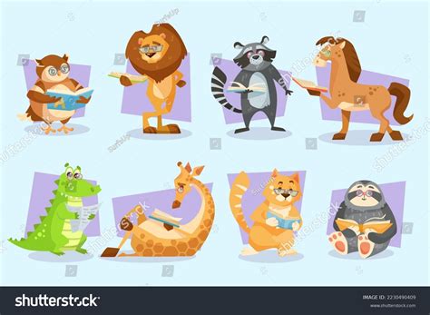 Cute Animals Reading Books Vector Illustration Stock Vector (Royalty Free) 2230490409 | Shutterstock