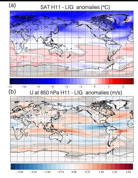 H Lig Surface Air Temperature Sat Anomalies A And Zonal Mean U