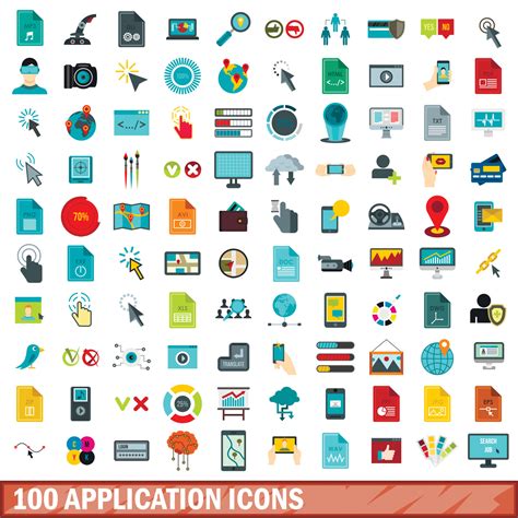 100 Application Icons Set Flat Style 8881089 Vector Art At Vecteezy