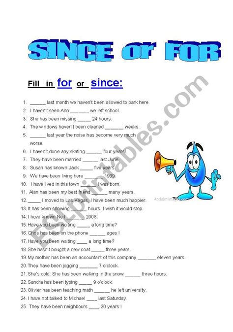 Since And For Practice 25 Sentences Esl Worksheet By Humanity