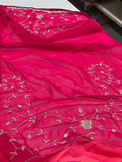 Shaded Chiffon Hand Embroidery Cutdana Jaal Saree