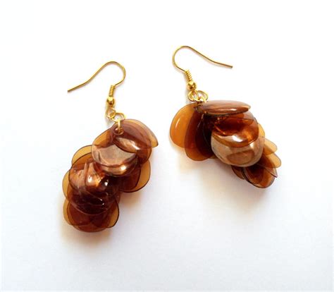 Upcycled Jewelry Brown Earrings Handmade Of Recycled Plastic Bottle