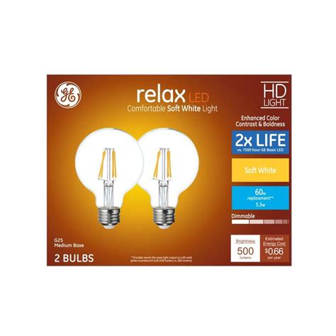 Ge Relax Watt Eq G Soft White Dimmable Globe Light Bulb Pack