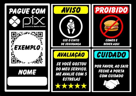 Plaquinha de aviso para uber pagamento pix e orientações png Placas