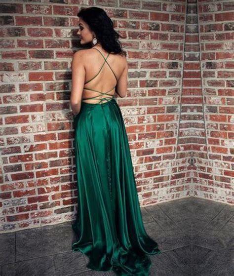 A Line Halter Neck Backless Long Emerald Green Prom Dresses With Pocke