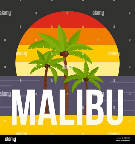 Sunset Palm Tree Malibu Beach Background Flat Illustration Of Sunset