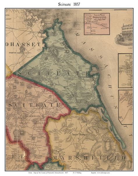 Scituate Massachusetts 1857 Old Town Map Custom Print Plymouth Co Old Maps