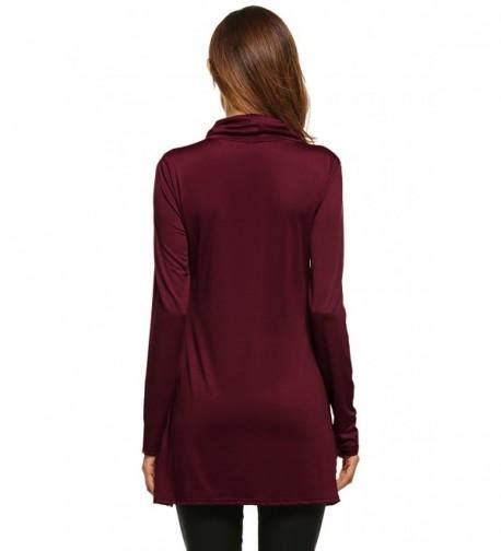 Womens Long Sleeve Solid Tunic Top Cowl Collar Hankerchief Hem Shirt Wine Red C412nysaftv