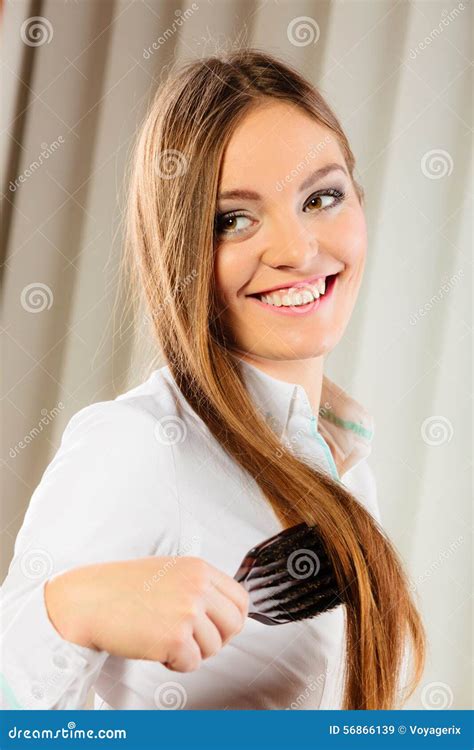 Beautiful Woman With Long Hair And Brush Stock Image Image Of