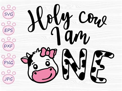 Holy Cow I Am One St Birthday Girl Svg Png Cow With Bow Girl