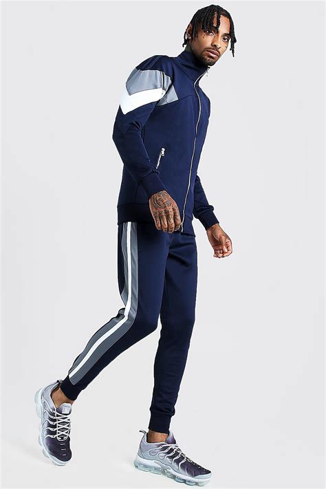 Tricot Contrast Panel Funnel Neck Traksuit Boohoo Sporty Outfits