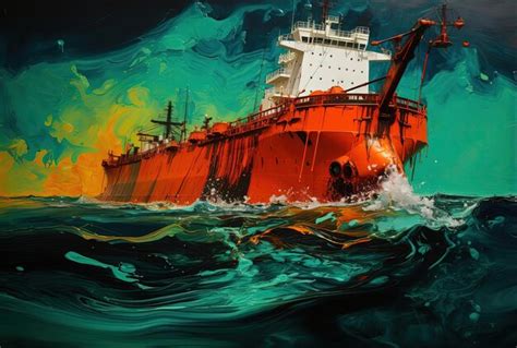 Premium AI Image | a oil tanker is floating in the ocean with colorful ...