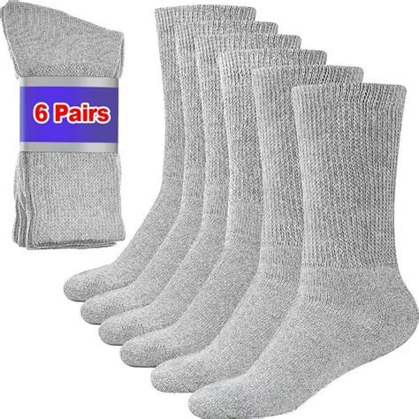 6 Pairs Of Mens Womens Diabetic Crew Socks 10 13 Size Crew Grey