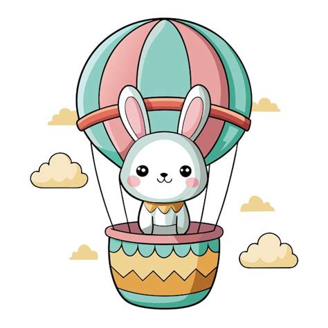 Bunny In Hot Air Balloon Cartoon Vector Graphic Premium AI Generated Vector