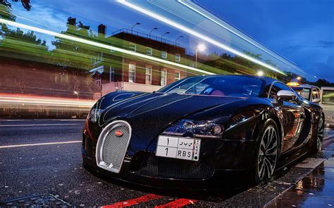 Fantastic Bugatti Veyron In The Rain Car Long Exposure Rain Street