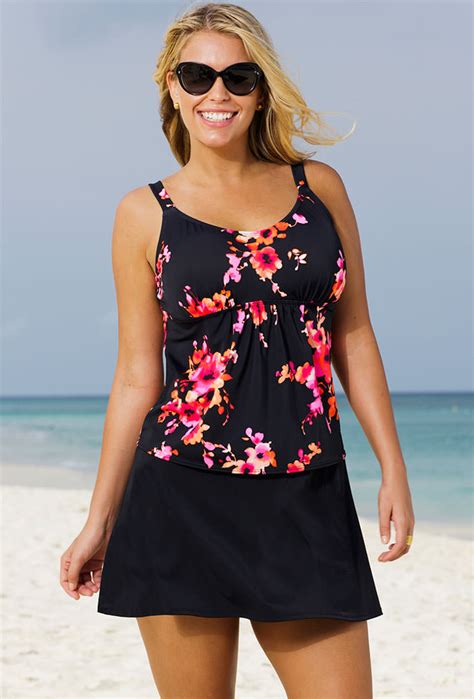 Beach Belle Poppies Plus Size Skirtini Plus Size Swimwear