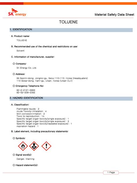 Msds Toluene Pdf Toxicity Water