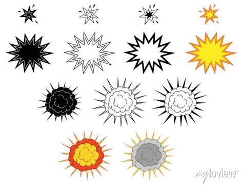 Cartoon Spark And Explosion Clipart Set Outline Silhouette Posters