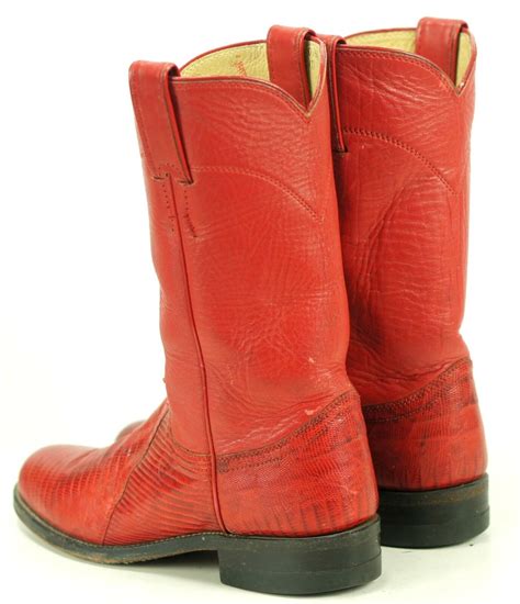 Justin Women's Red Lizardskin Roper Cowboy Western Boots Vintage US ...