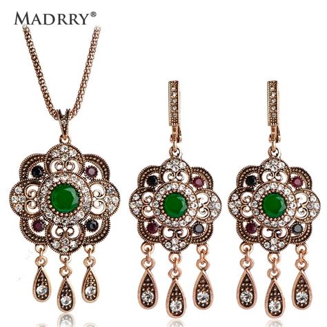 Madrry Alloy Metal Turkish Vintage Jewelry Sets Necklace Earrings