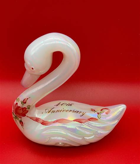 Fenton Glass Swan 40th Anniversary Opalescent Etsy Fenton Glass Fenton 40th Anniversary