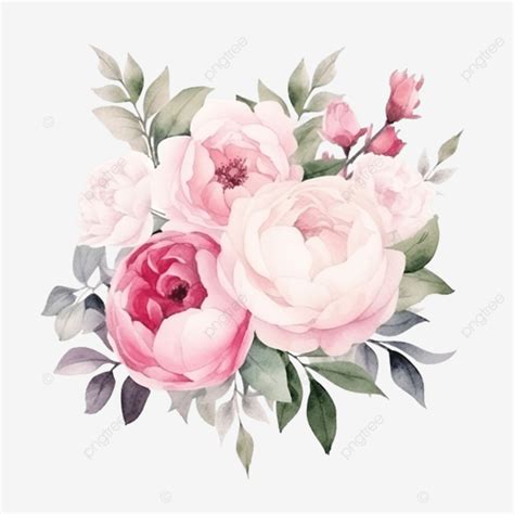 Pink Pastel Watercolor Rose And Peony Flower Bouquet Arrangement