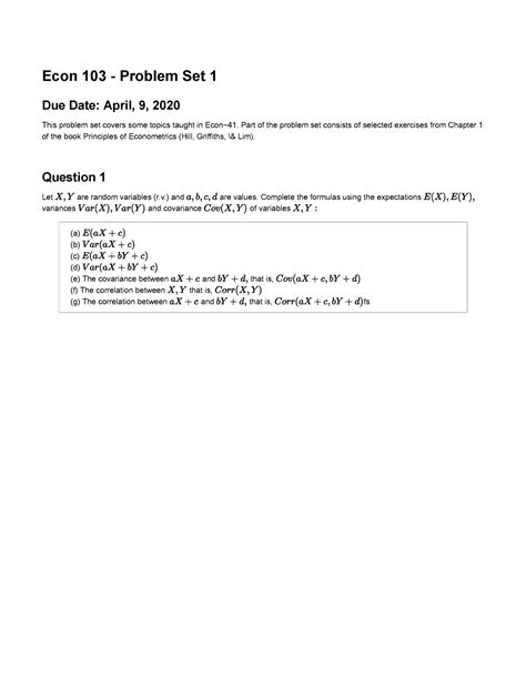 Problem Set 1 Econ 103 Solutions Econ 103 Problem Set 1 Due Date