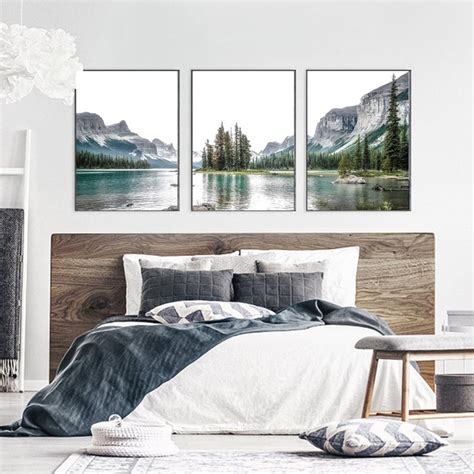 3 Piece Wall Art Mountain Lake Canvas Triptych Nature Wall Art Etsy