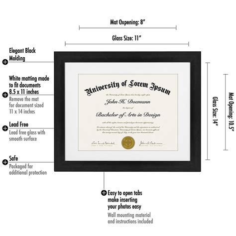 11x14 Document Frame Made For Documents Sized 85x11 Inch With Mat