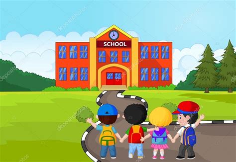 Los Niños Pequeños De Dibujos Animados Van A La Escuela Stock Vector By