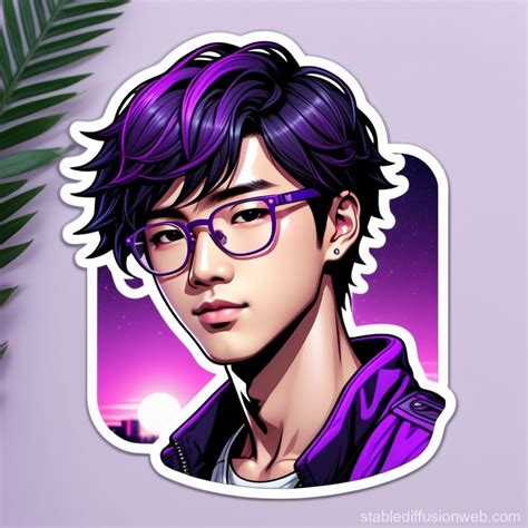 Young Asian Man With Glasses Sticker Stable Diffusion Online