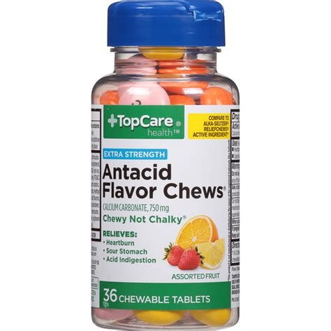 Topcare Extra Strength Antacid Flavor Chews Calcium Carbonate 750 Mg