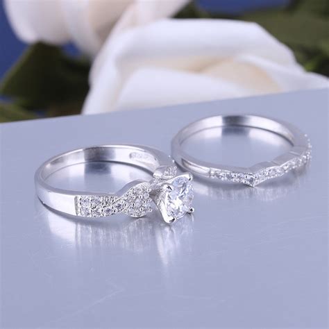 S S Sterling Silver Cubic Zirconia Wedding Rings Sets Urcoco