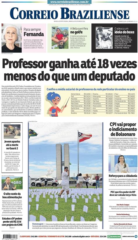 Capa Correio Braziliense Edição Sábado 16 de Outubro de 2021