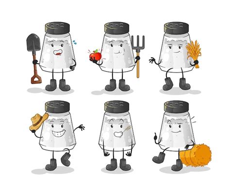 Premium Vector Salt Shaker Farmer Group Character Cartoon Mascot Vector