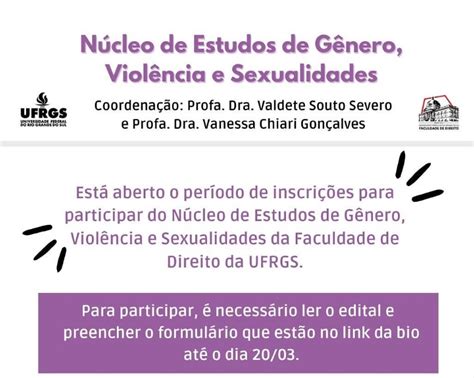 N Cleo De Estudos De G Nero Viol Ncia E Sexualidades Abre Inscri Es