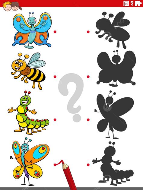 Shadow Task With Comic Insect Characters Design Element Vector Game